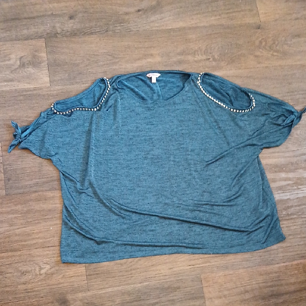 Juicy Couture Rhinestone Cold Shoulder Tied Short Sleeve Top.